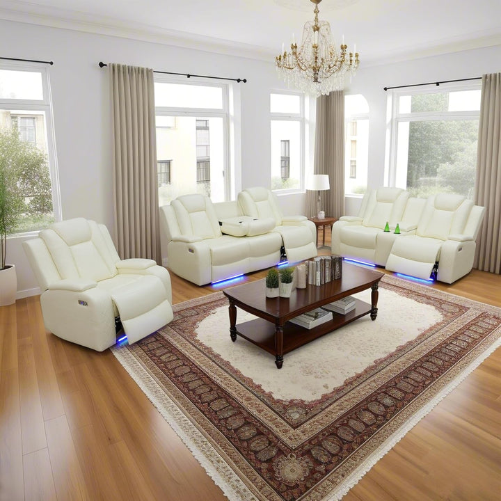 Power Reclining Sofa Set White Living Room Furniture-4