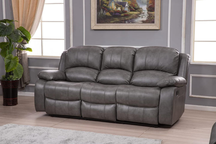 2 Piece Bonded Leather Reclining Sofa Loveseat Set Gray Living Room Furniture Set 8018-2