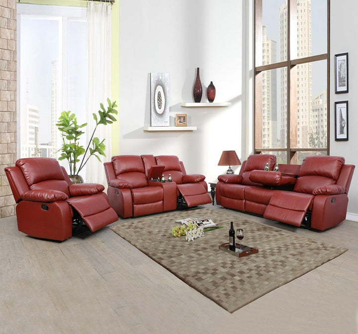 Leather Recliner Sofa Set Red Three Piece Living Room Furniture-0