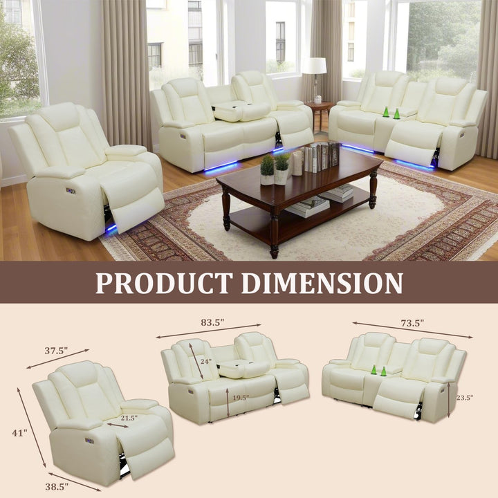 Power Reclining Sofa Set White Living Room Furniture-2