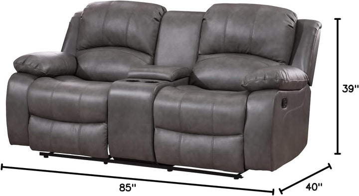 2 Piece Bonded Leather Reclining Sofa Loveseat Set Gray Living Room Furniture Set 8018-1