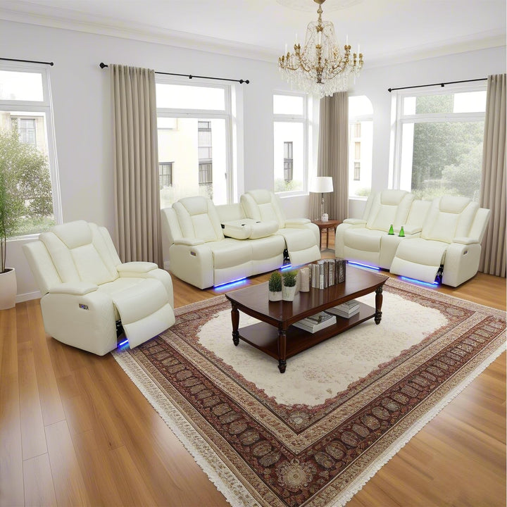 Power Reclining Sofa Set White Living Room Furniture-1