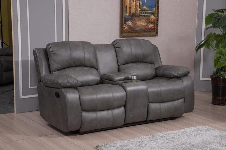 2 Piece Bonded Leather Reclining Sofa Loveseat Set Gray Living Room Furniture Set 8018-3