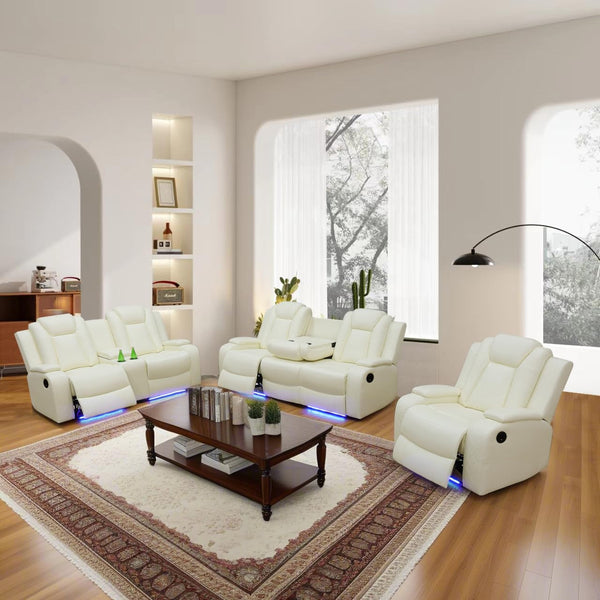 Power Reclining Sofa Set White Living Room Furniture-0