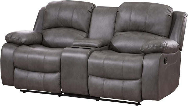 2 Piece Bonded Leather Reclining Sofa Loveseat Set Gray Living Room Furniture Set 8018-4