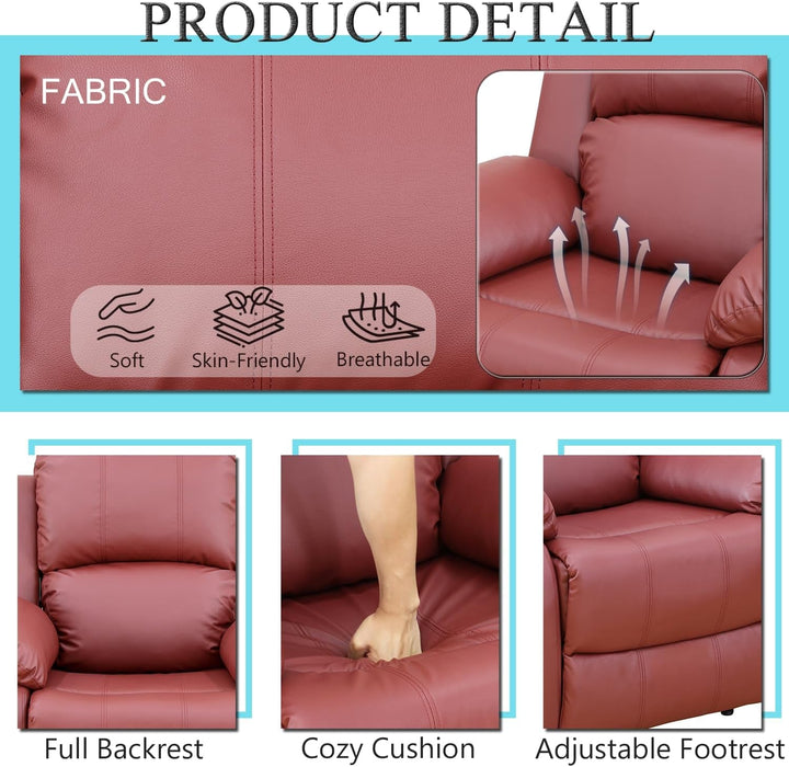 Leather Recliner Sofa Set Red Three Piece Living Room Furniture-3