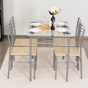 Modern 5-Piece Glass Dining Set with Upholstered Chairs