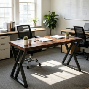 Executive Industrial Office Desk with Open Metal Frame