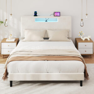 Signature Smart Upholstered Platform Bed with LED Headboard