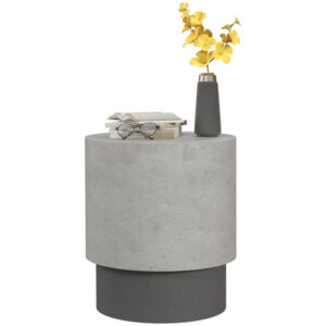 Modern Concrete Finish Round Accent Side Table with Adjustable Feet
