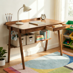 HavenDesk™ Solid Wood Writing Desk with 2 Drawers & Storage Shelf