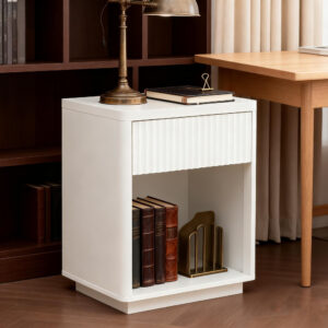 Modern Ripple Panel Nightstand with Drawer & Open Storage Shelf